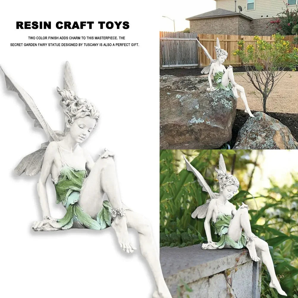 Figurine-Flower Fairy Sculpture, Garden Landscaping, Yard Art Ornament, Resin Turek Sitting Statue Outdoor