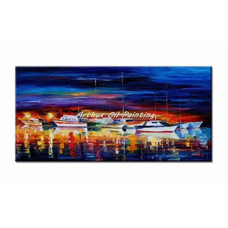 Canvas Art-Hand painted, Night Knife, Oil Painting on Canvas, Modern Abstract Landscape Art Poster, Wall Pictures, Home Decor, Arthyx,Large