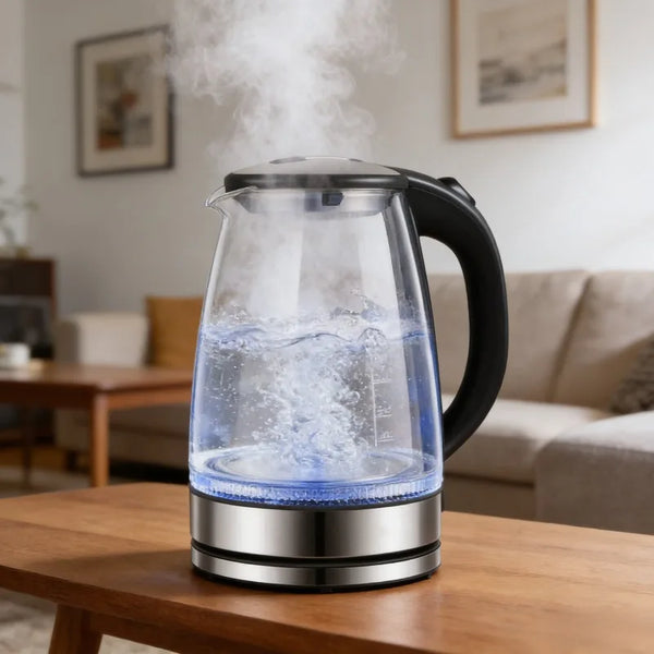 Electric Kettle- 2L Electric Glass Kettle - Borosilicate Cordless Tea Pot with Heating Base, Boiling Water Heater, LED Indicator, Auto Shut-Off