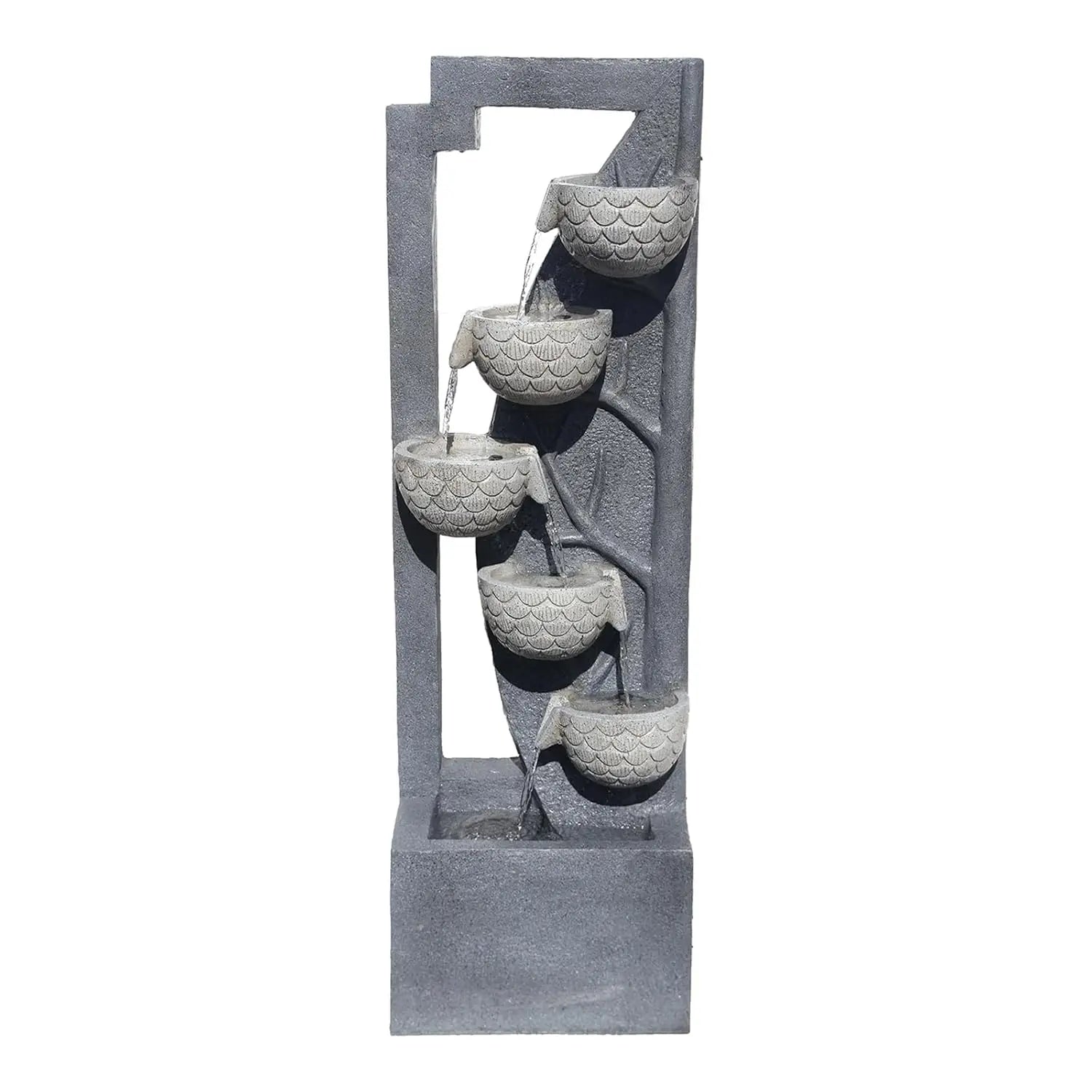 Water Fountain-LED lights, 6 Tier Waterfall, Floor Standing, Indoor/Outdoor, Bowl Stone