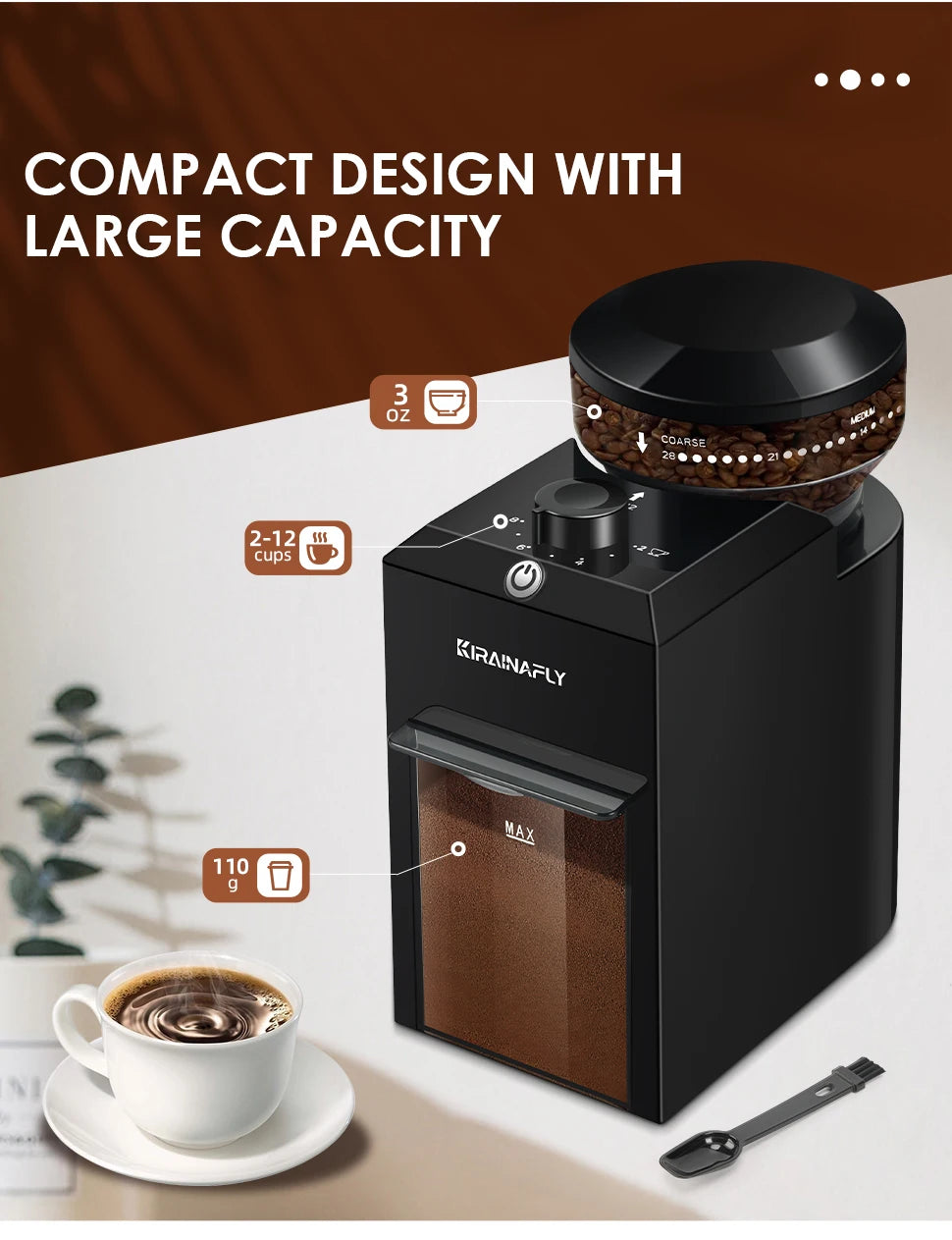 Coffee Grinder-Automatic Burr Mill, Electric Coffee Bean Grinding, 28 Adjustable Gears, Espresso, French Press, Drip Coffee