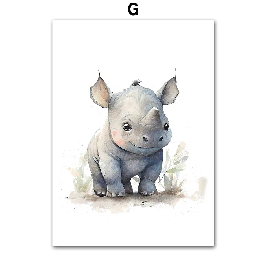 Canvas Wall Art – Adorable Jungle Animal – Elephant, Lion, Giraffe & More Wall Art for Baby or Kids' Room