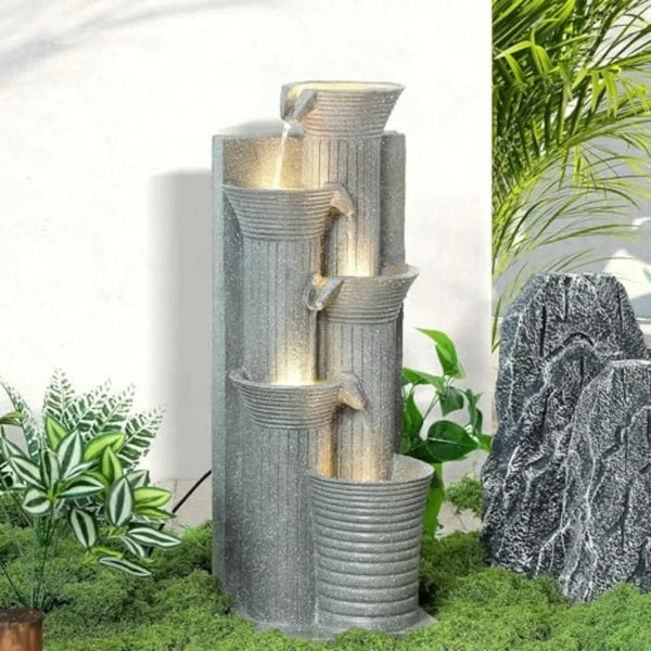 Water Fountain-LED Lights, 5-Tier Cascading Waterfall, Outdoor/Indoor, 24 in High, Floor Standing, Garden