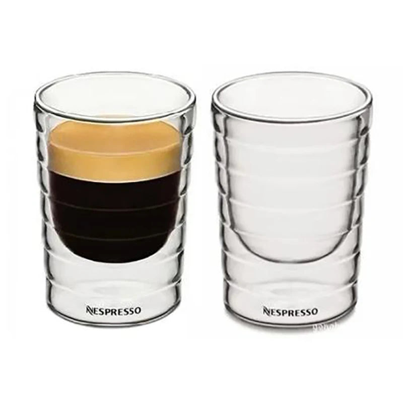 Home Kitchen: Drinkware: Transparent - Heat Resistant - Double Wall Mug - Ideal for Hot or Cold Beverages - Coffee, Tea, Beer, and More – Handmade - Nespresso