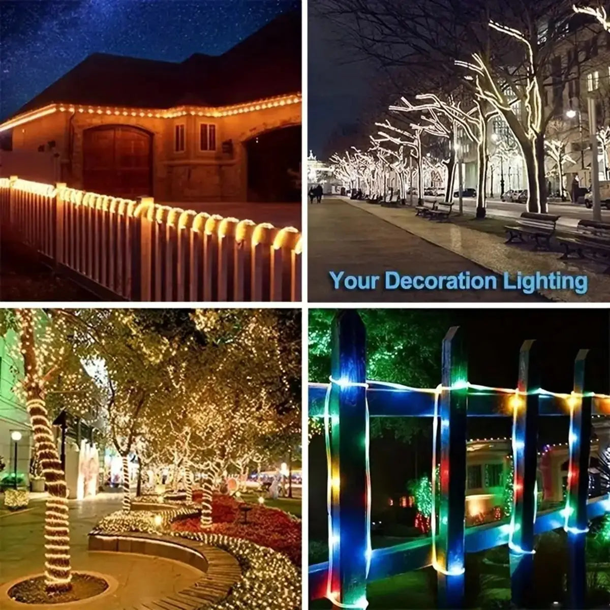 Solar-Powered LED Rope String Lights – 50/100/200 LEDs, 8 Modes, Waterproof Outdoor Decor for Garden & Walkways