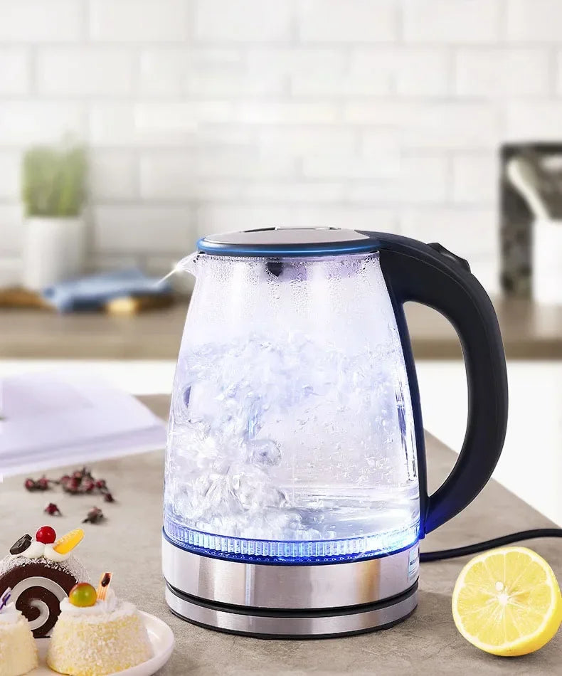 Electric Kettle- 2L Electric Glass Kettle - Borosilicate Cordless Tea Pot with Heating Base, Boiling Water Heater, LED Indicator, Auto Shut-Off