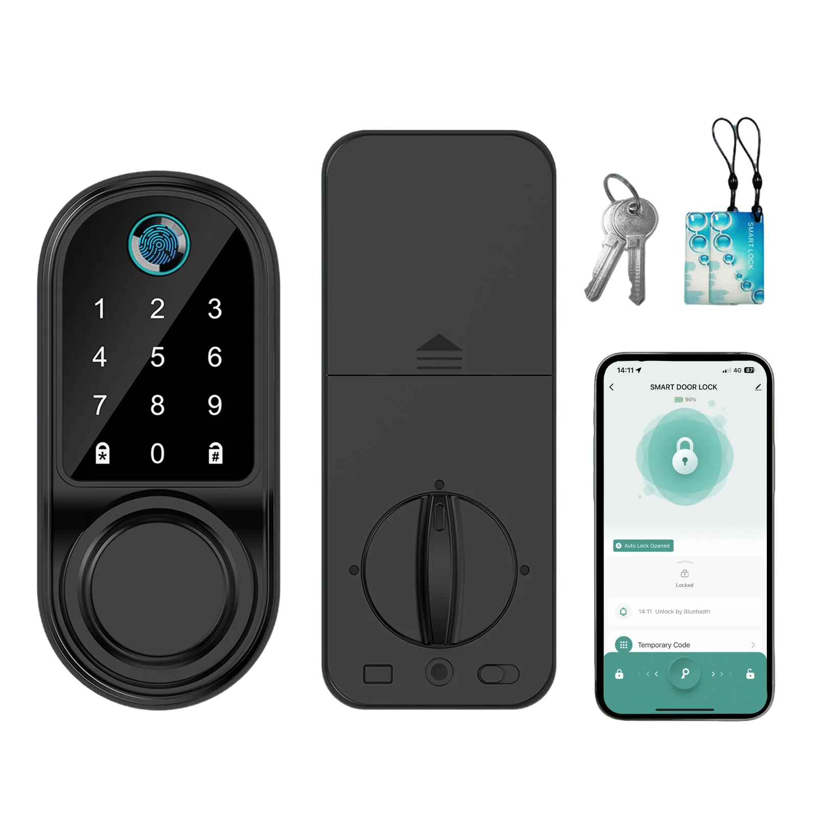 Electronic Lock-Bluetooth Smart Deadbolt Lock Keyless Entry Fingerprint Door Lock with Touch Keypad, IC Card, Physical Key, APP Remote, Temporary Code, Auto Lock, Door / Home Apartment Rental