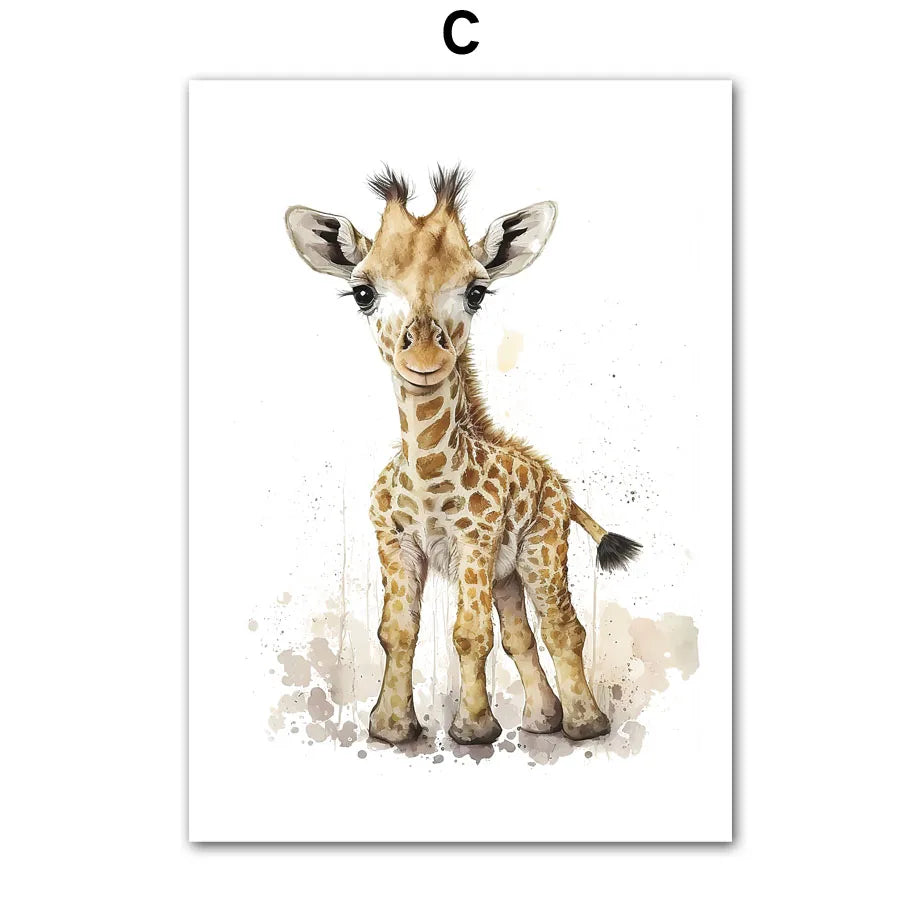 Canvas Wall Art – Adorable Jungle Animal – Elephant, Lion, Giraffe & More Wall Art for Baby or Kids' Room