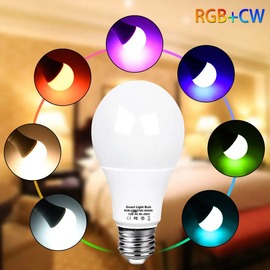 Smart LED Light Bulbs - RGB – E27 WiFi + Bluetooth, Tuya App Control, Works with Alexa & Google