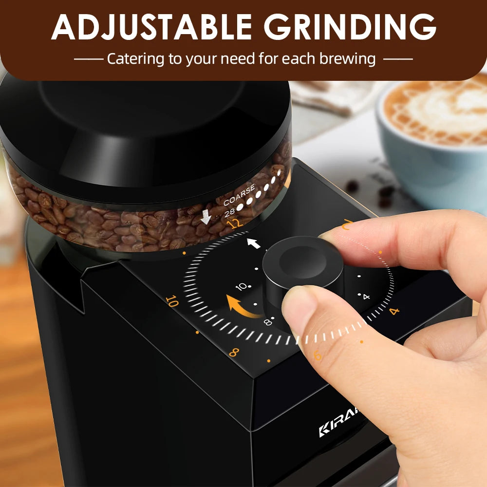 Coffee Grinder-Automatic Burr Mill, Electric Coffee Bean Grinding, 28 Adjustable Gears for Espresso, French Press, Drip Coffee