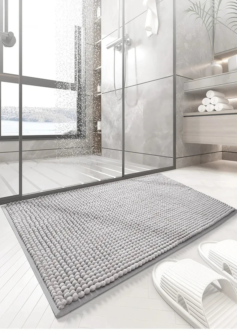 Bath Mat-Chenille, Encrypted Thickened, Short Plush, Strong Water-absorbent, Non-slip Bathroom Rug Carpet