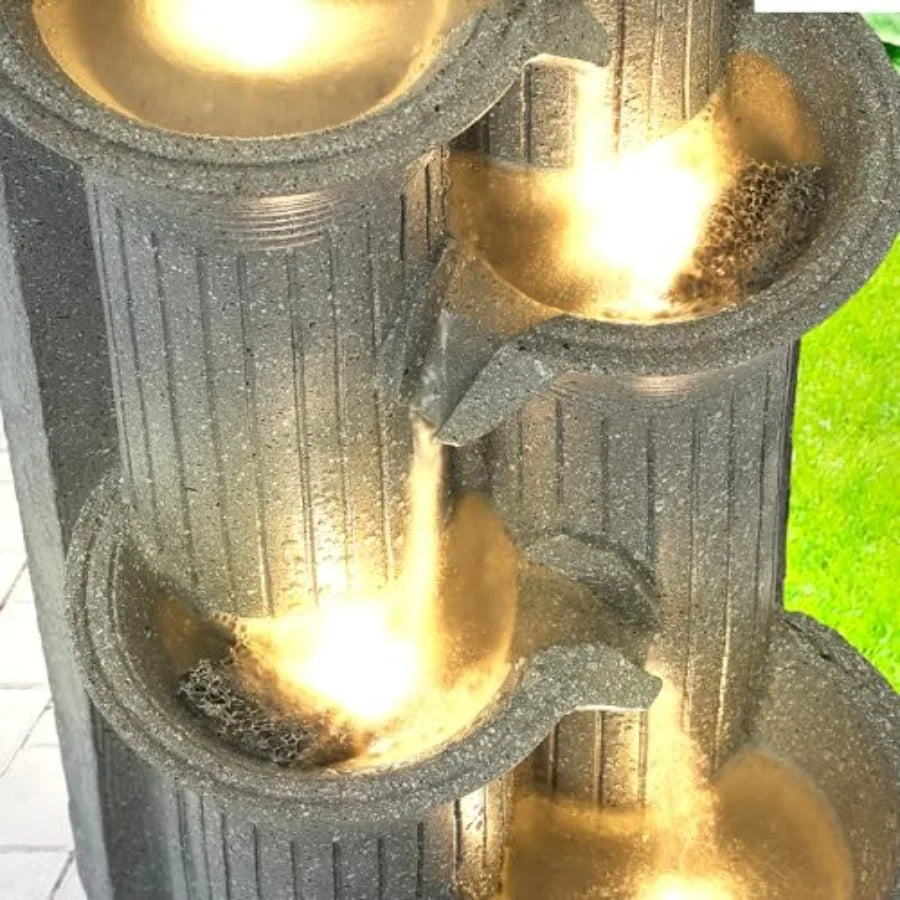 Water Fountain-LED Lights, 5-Tier Cascading Waterfall, Outdoor/Indoor, 24 in High, Floor Standing, Garden