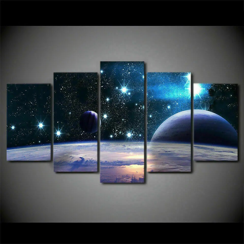 Home Decor: Wall Art: Canvas - Panels 5 - Outer Space Planets and Galaxy - No Frame - Small/Medium/Large/X-Large