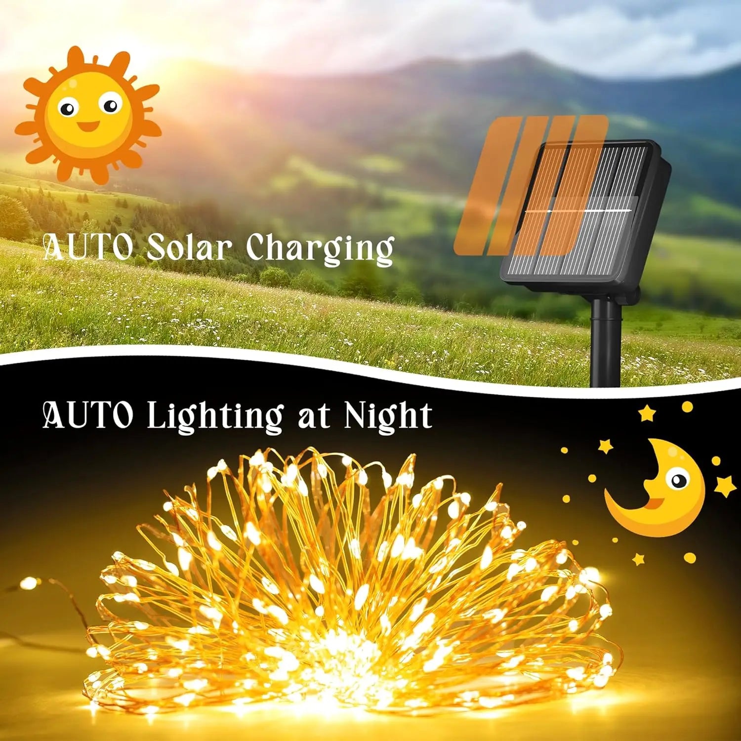 400 LED Solar-Powered Copper String Lights (4PCS) – Perfect for Christmas, Parties & Garden Decoration