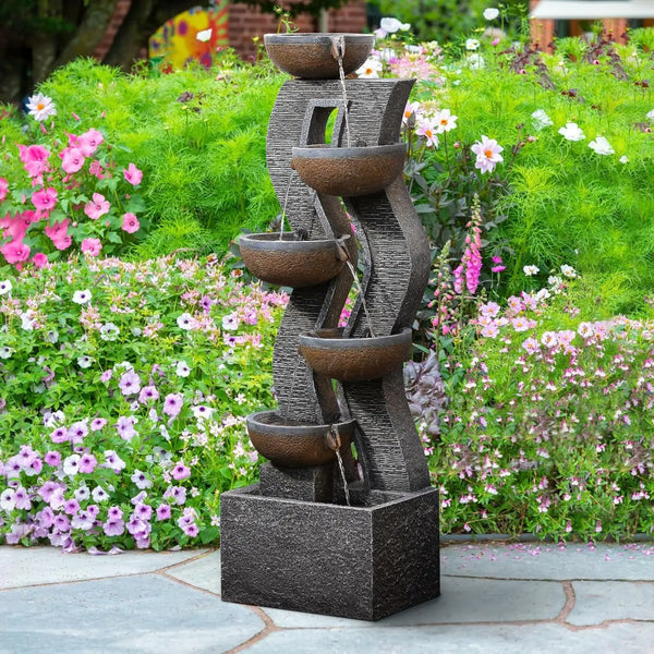 Water Fountain-LEDs Lights, 6-Tier Cascading, Resin, 52.8 in High, Waterfall, Porch, Garden, Yard, Deck, Patio