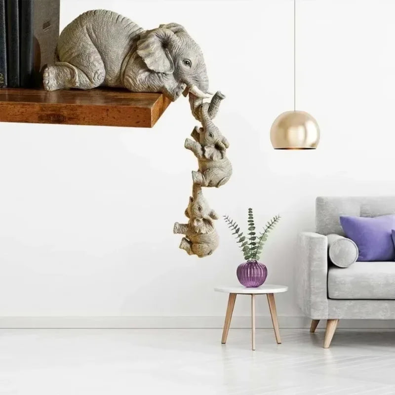 Resin Figurine - Adorable Elephants Hug – 3 Miniature Decorative Dolls Perfect for Gifts & Home Accents