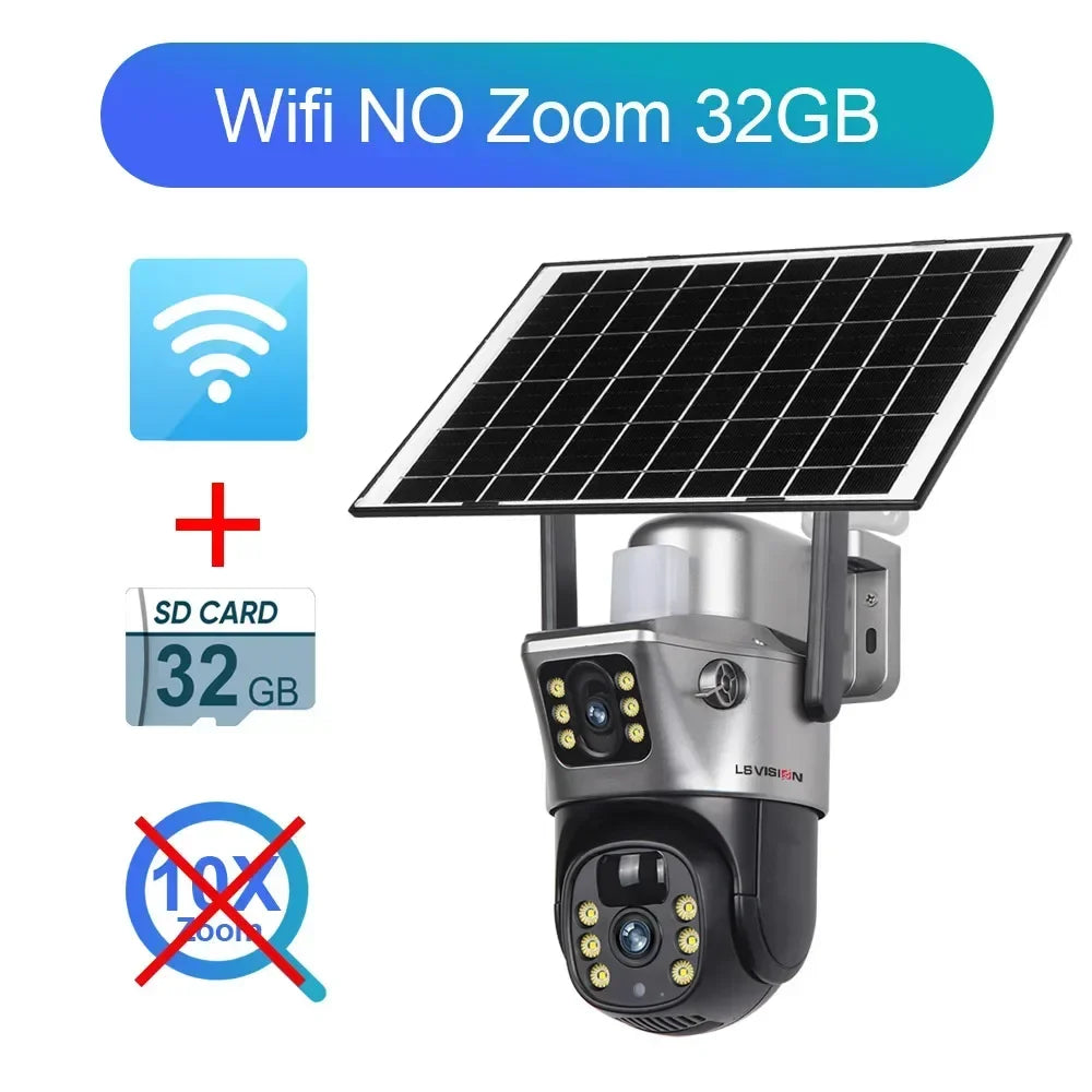 Home Security: Camera: LS VISION 12MP 10X Zoom Dual Screen Solar Camera 6K Ultra HD | Outdoor Surveillance | 4G/WiFi | Three-Lens System | Human Auto Tracking | V380 Pro App