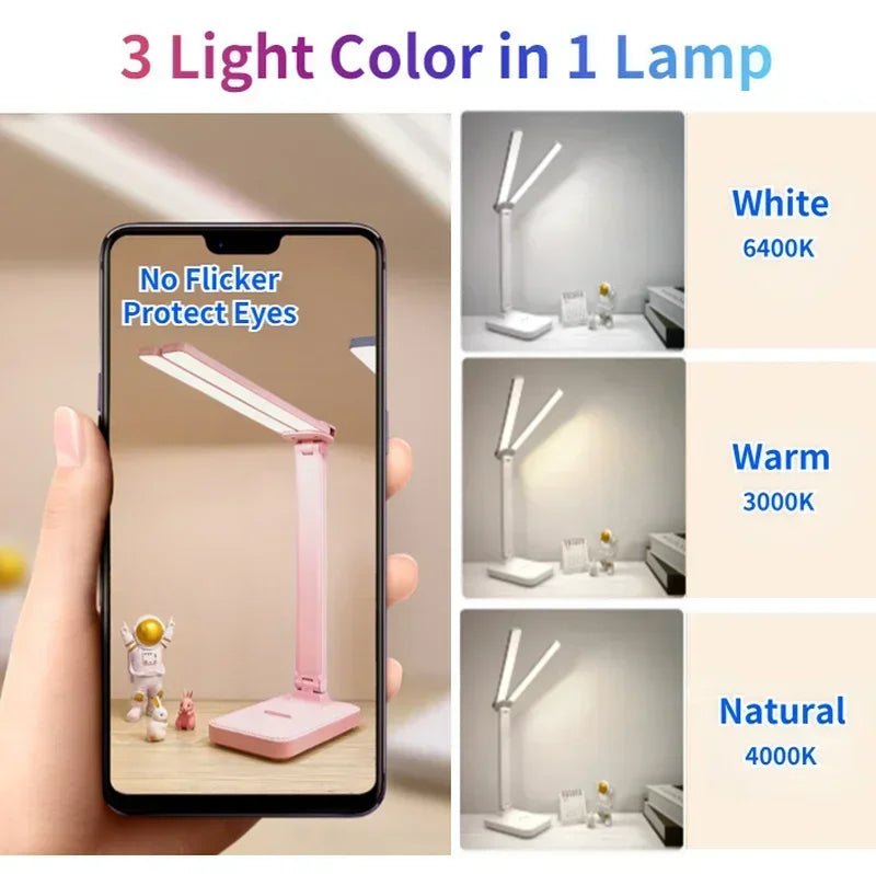 LED Desk Lamp– USB Rechargeable – Foldable - 3-Level Dimmable Touch Lamp with Eye Protection