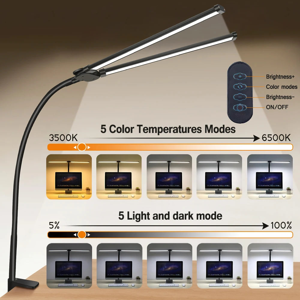 Home Decor: Lighting: LED Table Lamp - Double/Single Head - USB Dimmable - PC Monitor Light - Reading Lights Eye Protection - 3 Color Modes