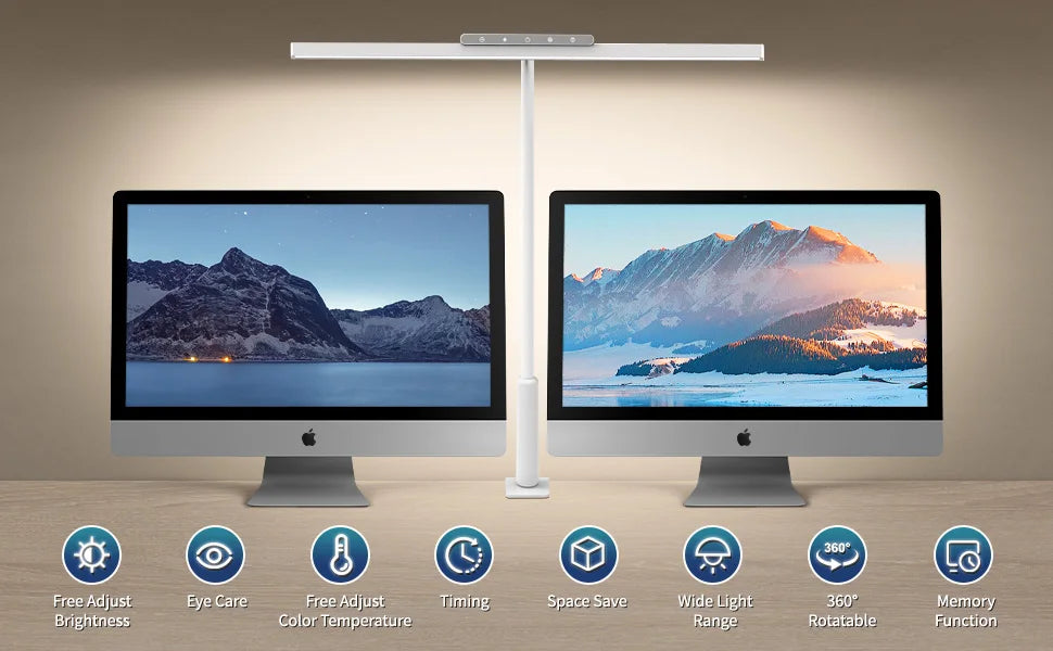 LED Desk Lamp- 3 Colors, Stepless Dimming, LED Desk Lamps, Adjustable Memory Desk Light, with Clamp Touch Control