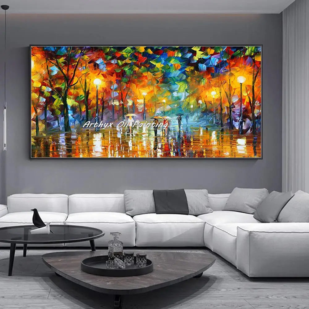 Canvas Art-Hand painted, Night Knife, Oil Painting on Canvas, Modern Abstract Landscape Art Poster, Wall Pictures, Home Decor, Arthyx,Large