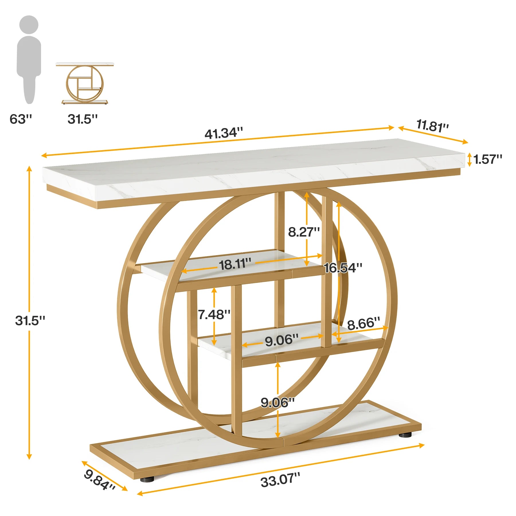 Accent Table-Modern Console Table, Gold, Sofa Table, Behind Couch, 4 Tier Storage, Entryway, Tribesigns