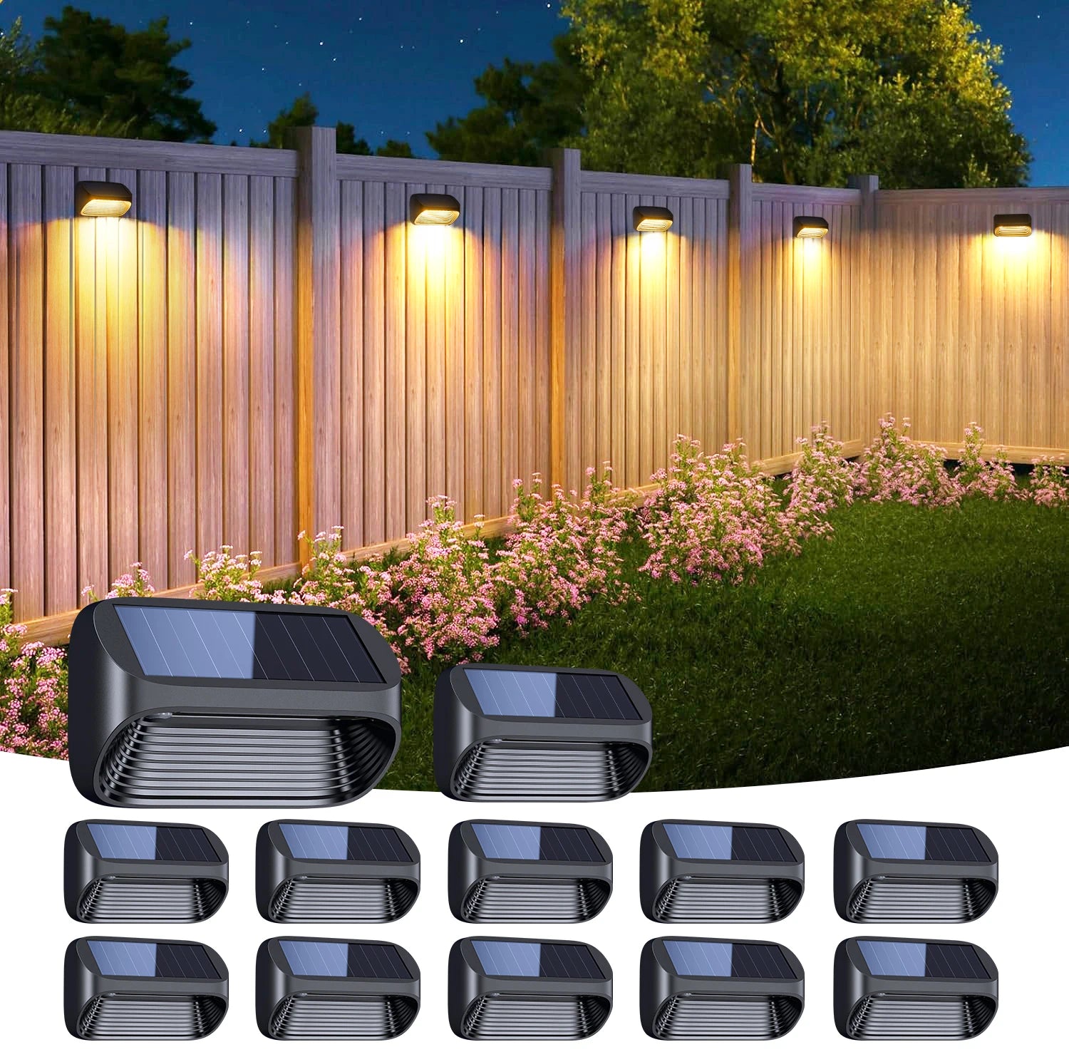 Solar-Powered LED Fence & Deck Lights (6 or 12 Pack) – Weatherproof Outdoor Wall Lighting for Patio & Yard