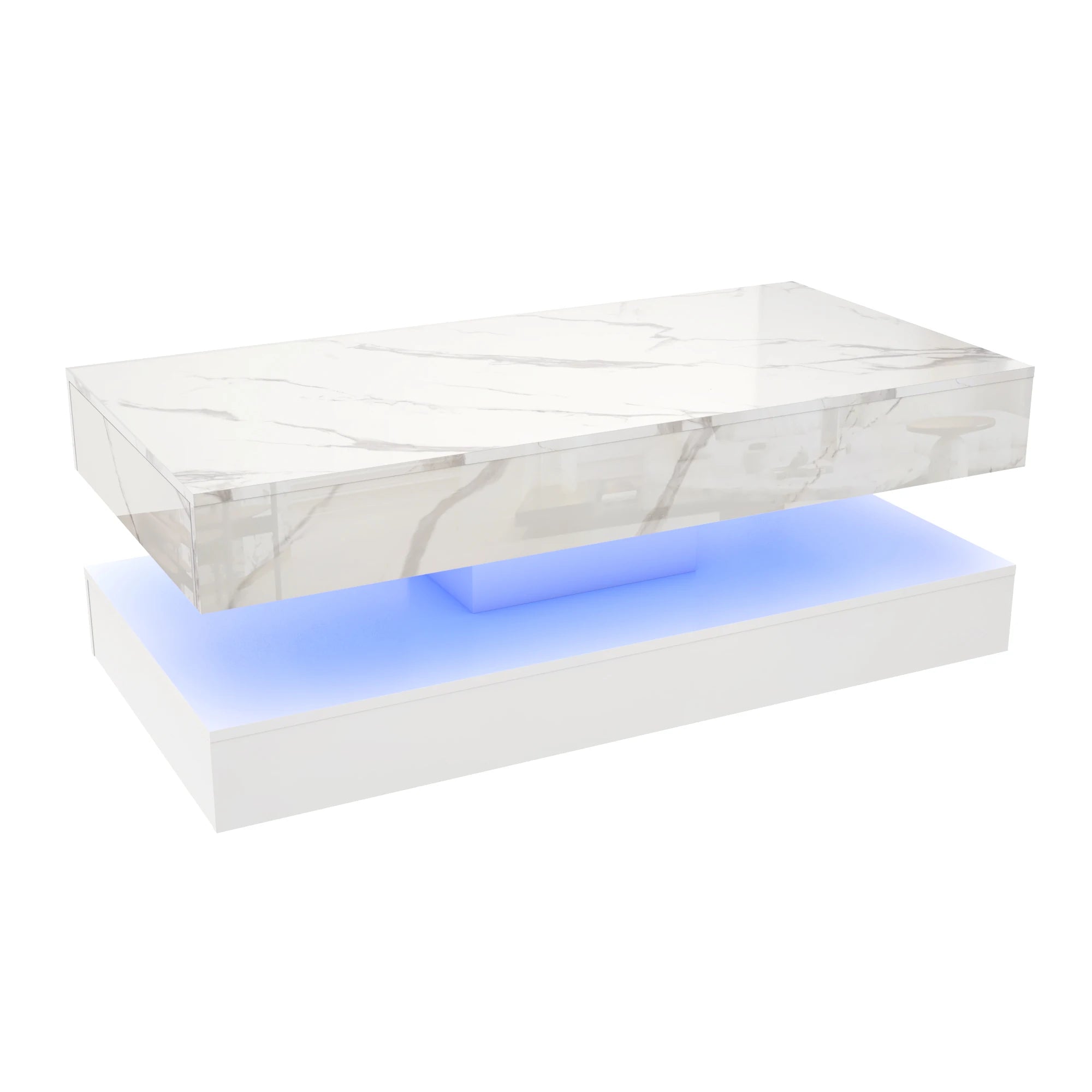 Coffee Table-Modern Stylish Coffee Table with LED lights, Double-Layer Design for Living Room Coffee Table with 2 Storage Drawers