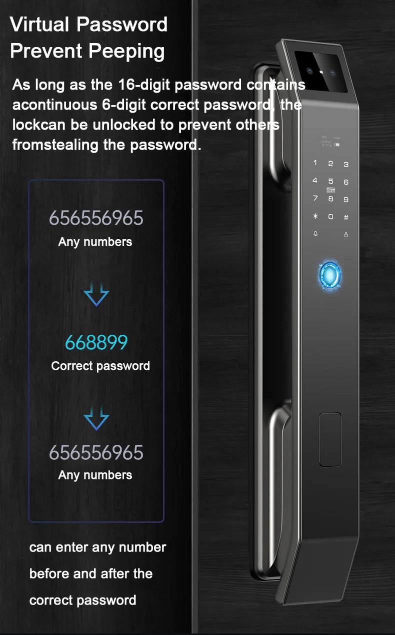 Digital Door Lock With Camera 3D Face Recognition, FIngerprint, Password, Keyless Electronic