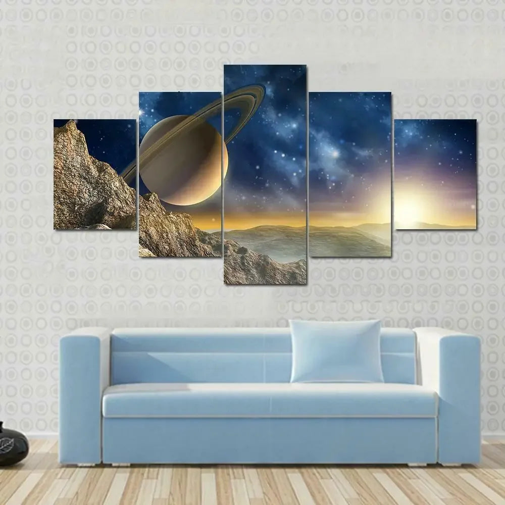 Canvas Wall Art – 5-Piece Set - Modular Space - Saturn & Galaxy Canvas Prints for Home Decoration