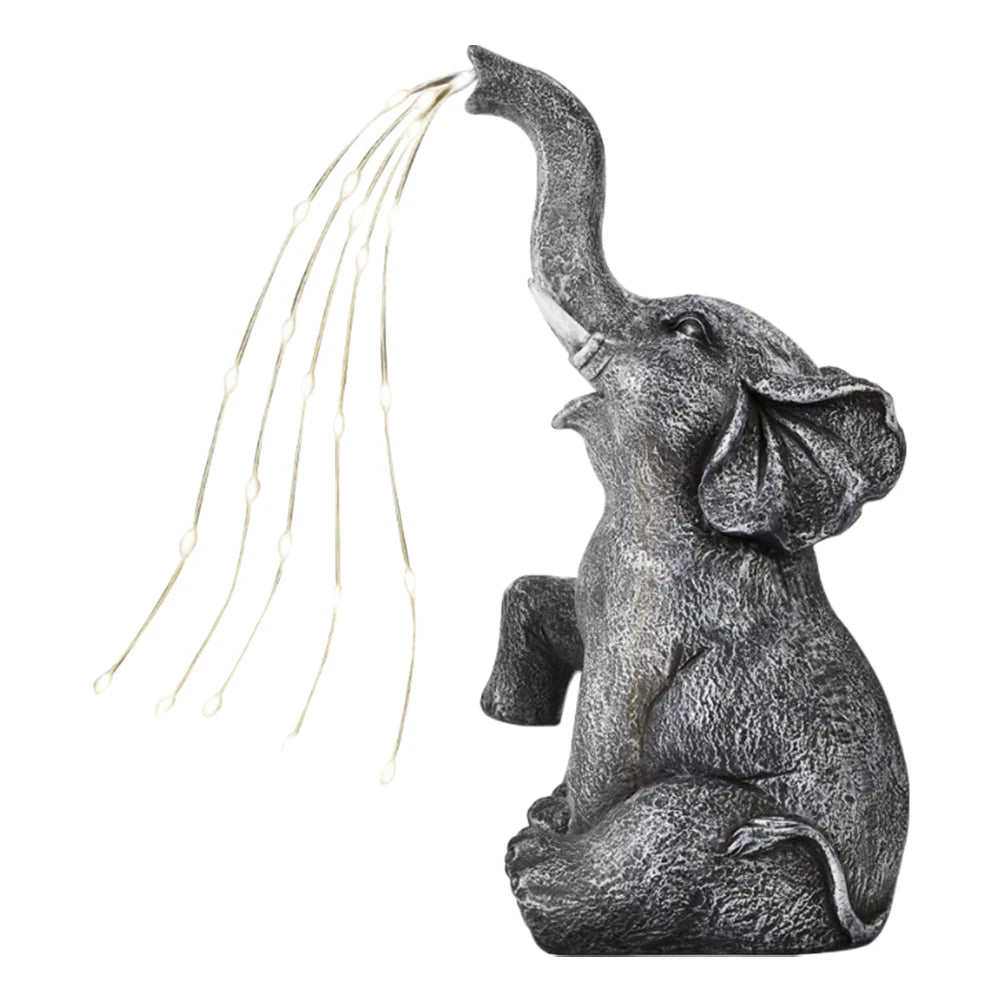 Figurine-Solar Garden Elephant Statue, LED Light Strings, Elephant Figurine, Elephant Sculpture, Yard, Patio and Pathway