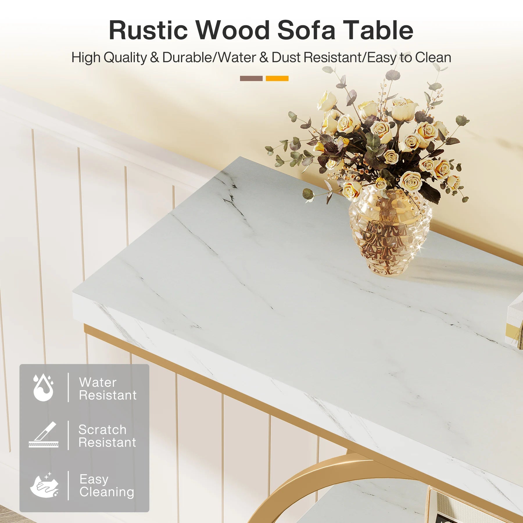 Accent Table-Modern Console Table, Gold, Sofa Table, Behind Couch, 4 Tier Storage, Entryway, Tribesigns