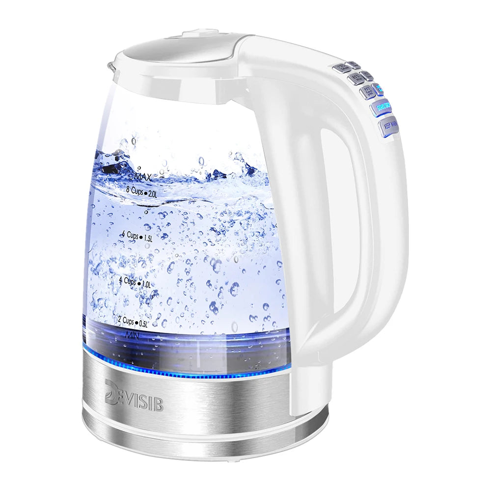 Electric Glass Kettle-2200W Fast Boiling, Temperature Control, 4-Hour Keep Warm, 2.0L Tea Kettle & Hot Water Boiler, by DEVISIB