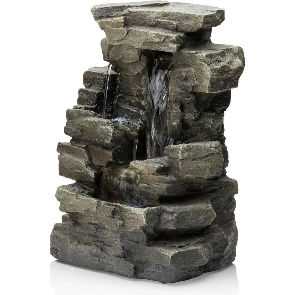 Water Fountain-LED Lights, 13 in Tall, Indoor Tabletop, 4 Tier Cascading, Water Feature, Home, Living Room, Zen Decor,