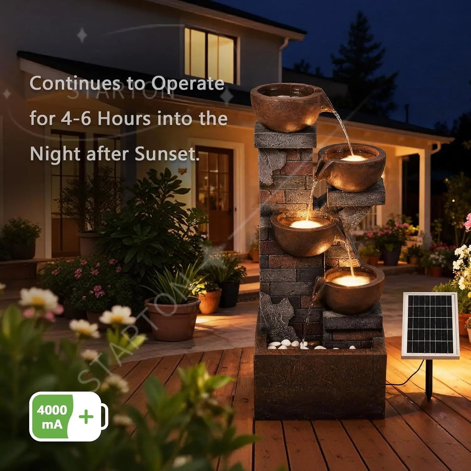 Water Fountain-5 Tiers, Solar, Outdoor, 33.5" H Shape K Waterfall Fountain with LED Lights for Patio, Balconies, Lawns