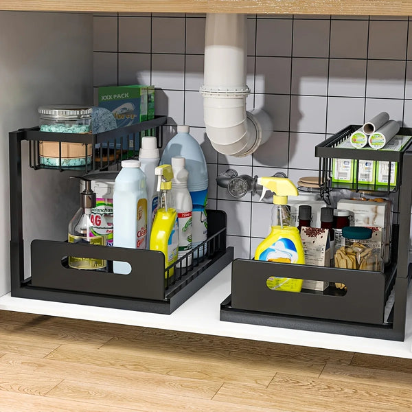 Kitchen Pull-out--Sliding Cabinet Rack, 1/2 pcs Metal Cabinet, Sorting Rack, Lower Sink Kitchen Storage