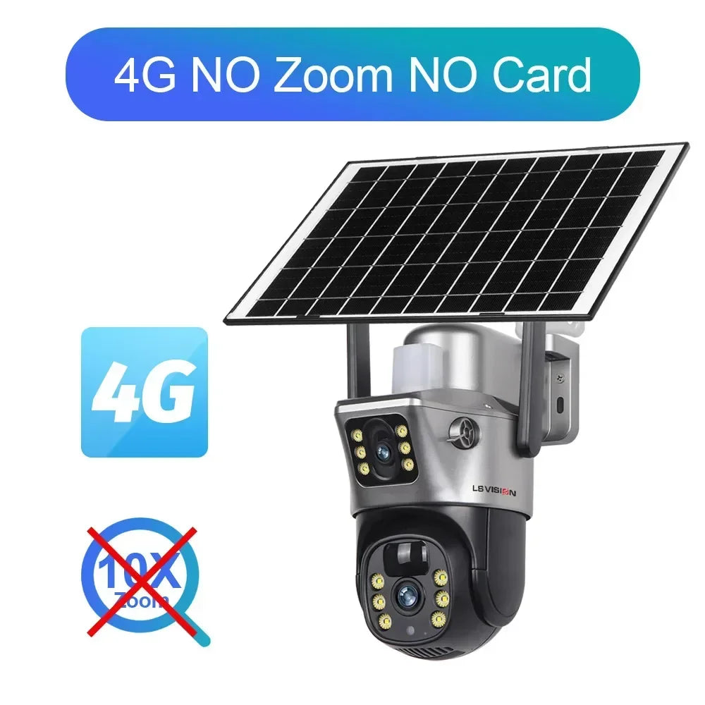 Home Security: Camera: LS VISION 12MP 10X Zoom Dual Screen Solar Camera 6K Ultra HD | Outdoor Surveillance | 4G/WiFi | Three-Lens System | Human Auto Tracking | V380 Pro App