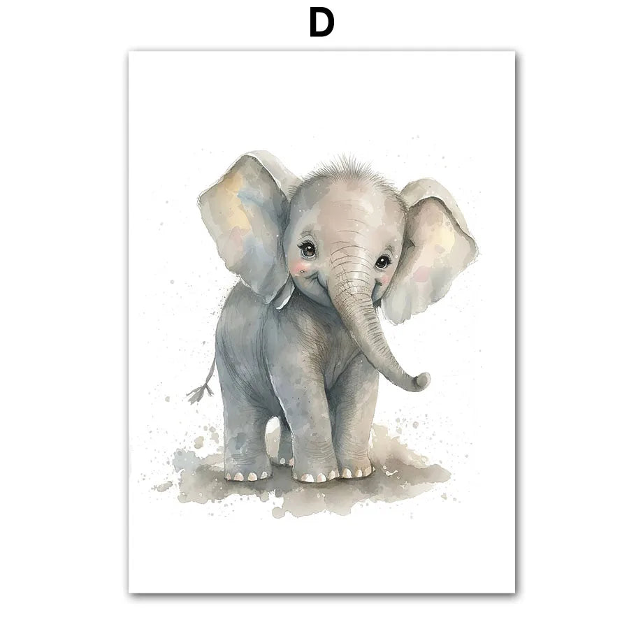 Canvas Wall Art – Adorable Jungle Animal – Elephant, Lion, Giraffe & More Wall Art for Baby or Kids' Room
