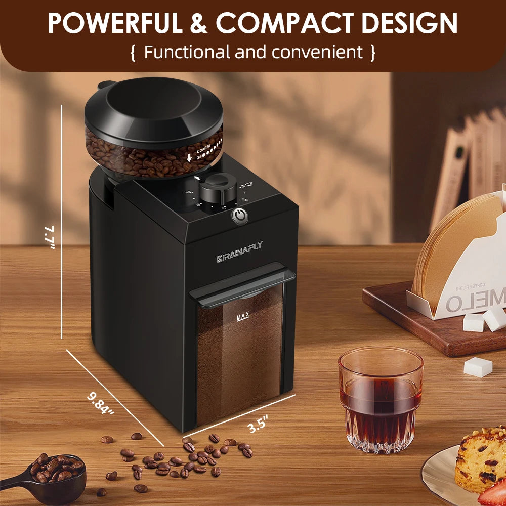 Coffee Grinder-Automatic Burr Mill, Electric Coffee Bean Grinding, 28 Adjustable Gears for Espresso, French Press, Drip Coffee