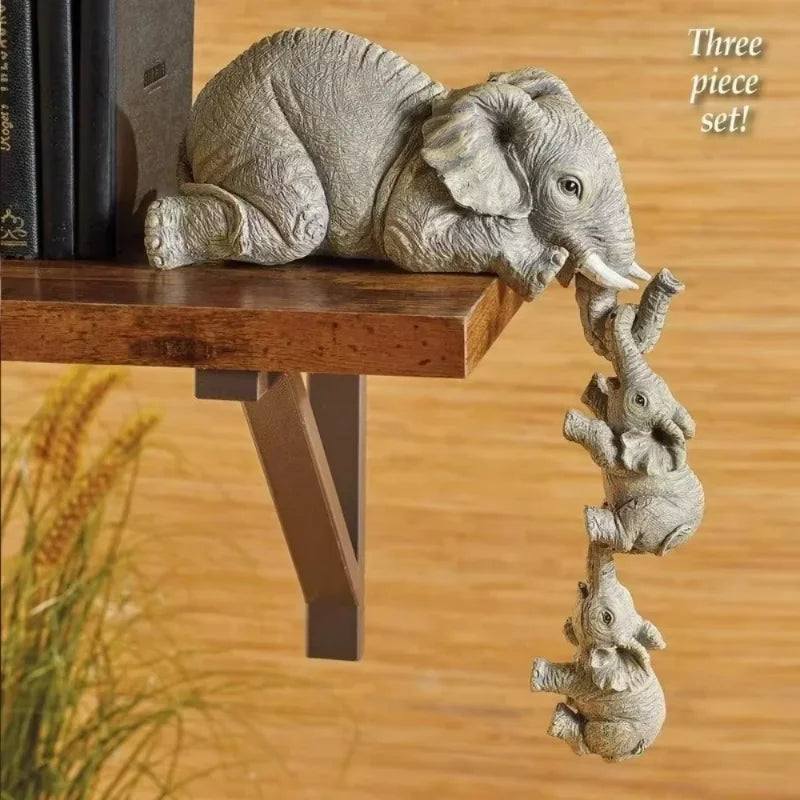 Resin Figurine - Adorable Elephants Hug – 3 Miniature Decorative Dolls Perfect for Gifts & Home Accents