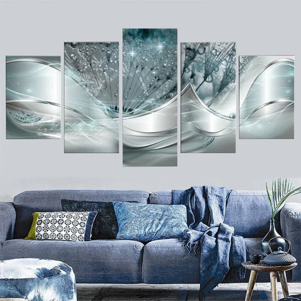 Canvas Painting, 5 Panel Dreamy Dandelion Decoration Wall Art