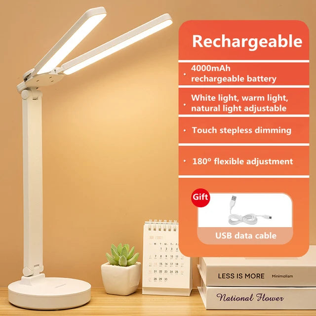 Home Decor: Lighting: LED Table Lamp - USB or Rechargeable - 3 Levels - Dimmable Touch - Night Light - Eye Protection - Foldable