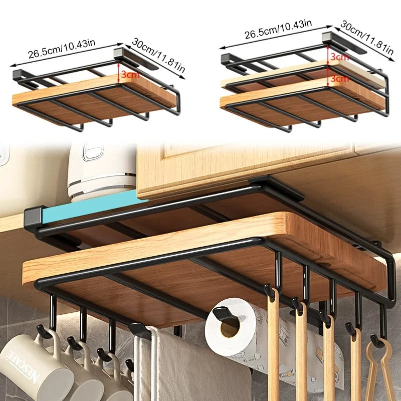 Home Kitchen: Organizer Rack: Hanging with Hooks Under Cupboard Paper Towel Rags Hanger Cutting Board Pot Cover Holder Storage Shelf