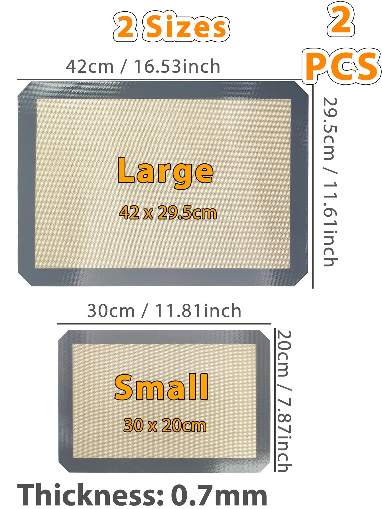 Baking Mat, Non-Stick, Reusable, Silicone–for Oven, 2 Sizes 30/42cm, Heat Resistant, Bakeware Sheets - 1PC, 2PCS