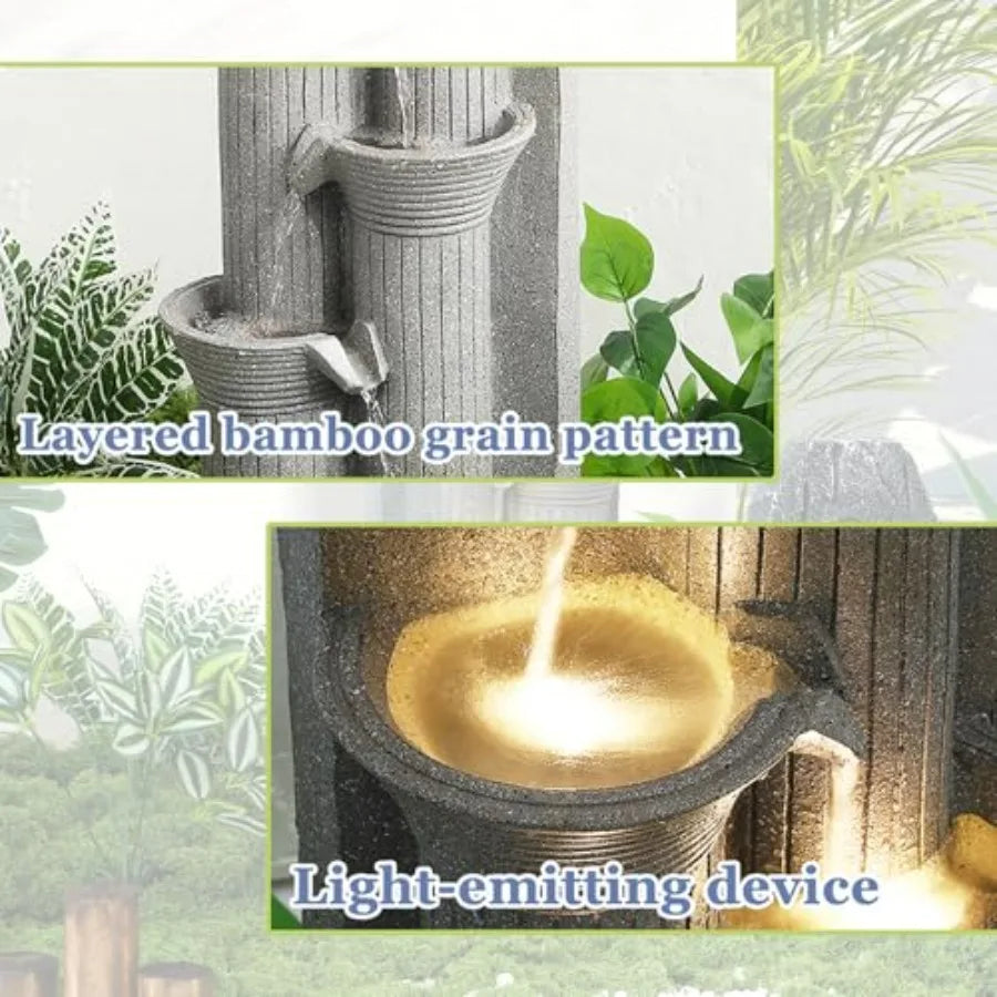 Water Fountain-LED Lights, 5-Tier Cascading Waterfall, Outdoor/Indoor, 24 in High, Floor Standing, Garden