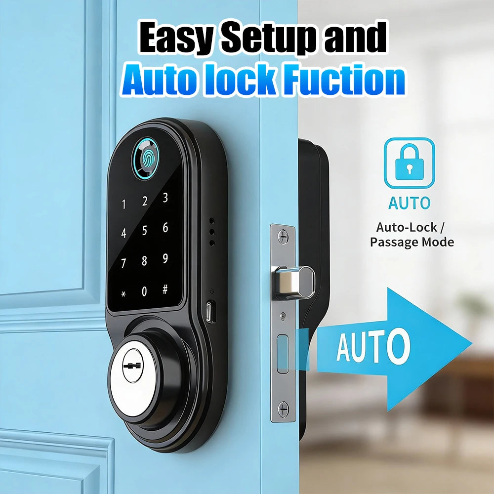 Electronic Lock-Bluetooth Smart Deadbolt Lock Keyless Entry Fingerprint Door Lock with Touch Keypad, IC Card, Physical Key, APP Remote, Temporary Code, Auto Lock, Door / Home Apartment Rental