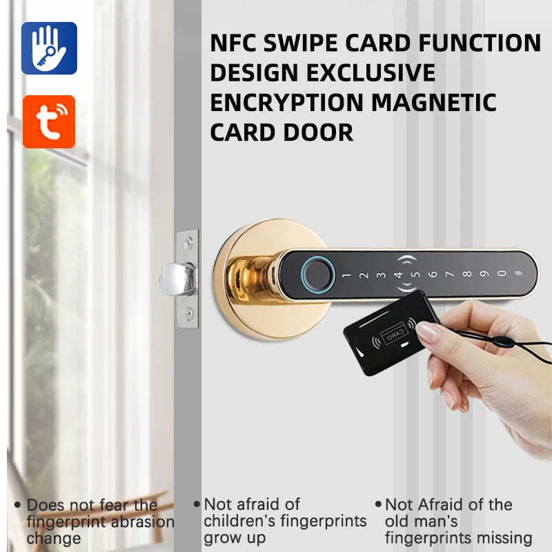 Smart Fingerprint Door Lock Handle – Keyless Entry with Keypad, Key Card & Backup Key for Home or Apartment