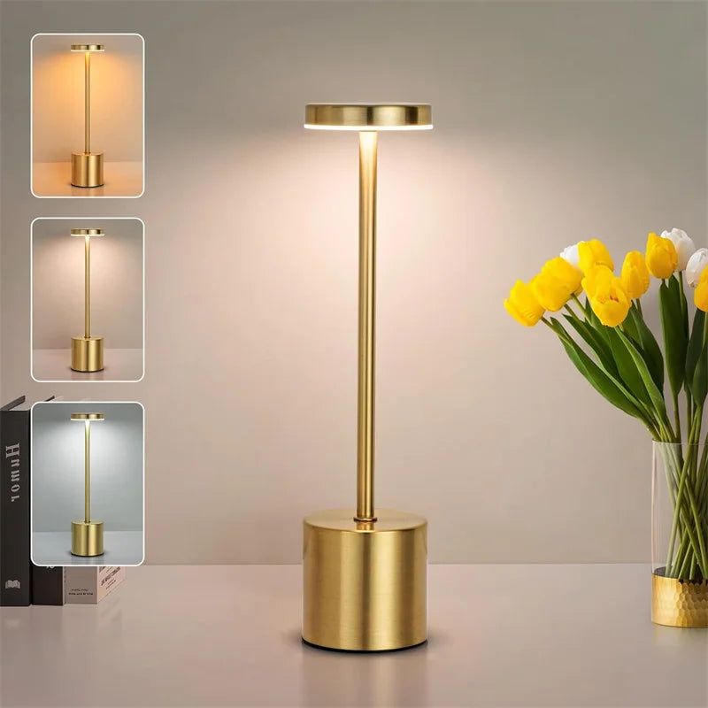 LED Table Lamp – Classic USB Rechargeable – Stepless Dimming Touch Desk Lamp with 3 Colors