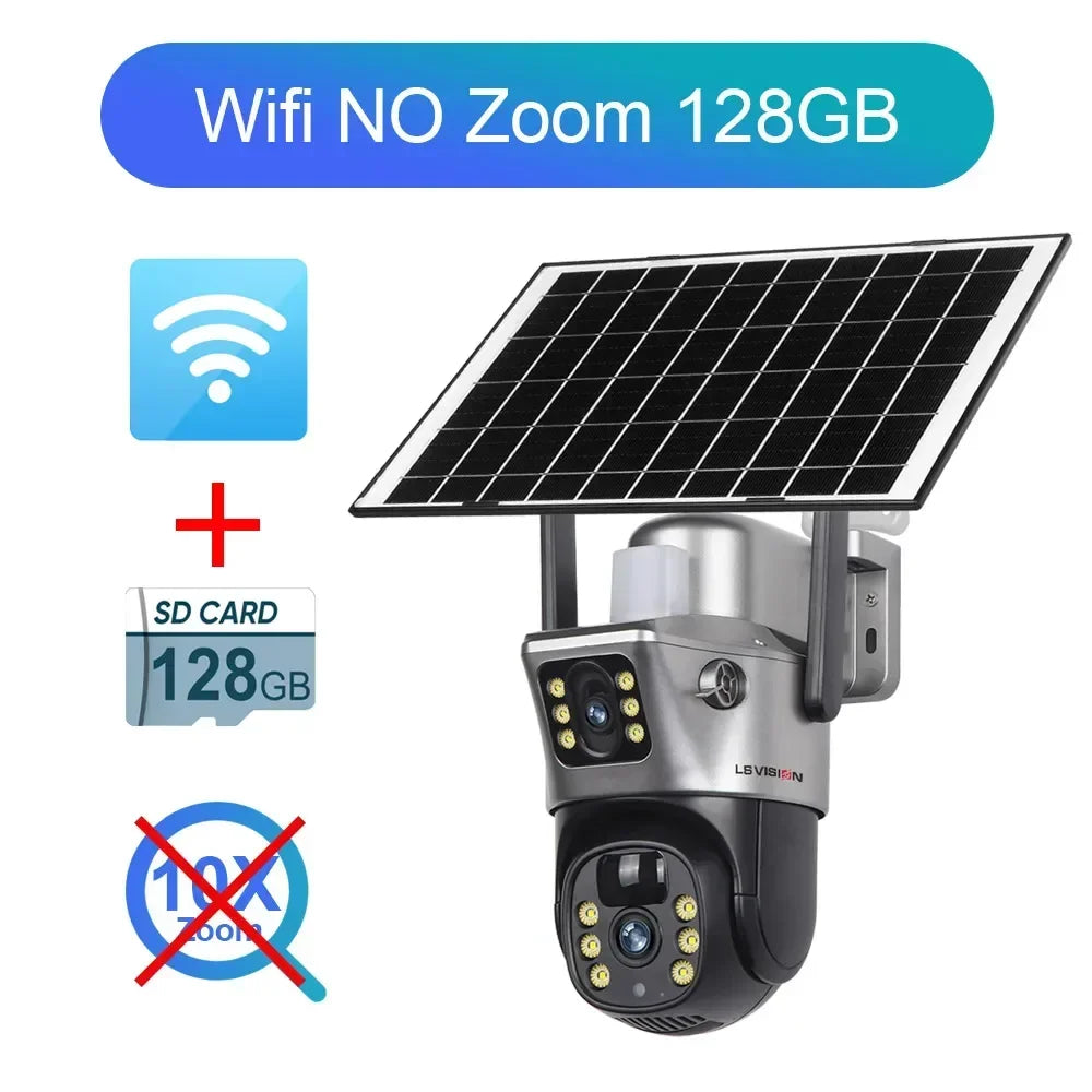 Home Security: Camera: LS VISION 12MP 10X Zoom Dual Screen Solar Camera 6K Ultra HD | Outdoor Surveillance | 4G/WiFi | Three-Lens System | Human Auto Tracking | V380 Pro App