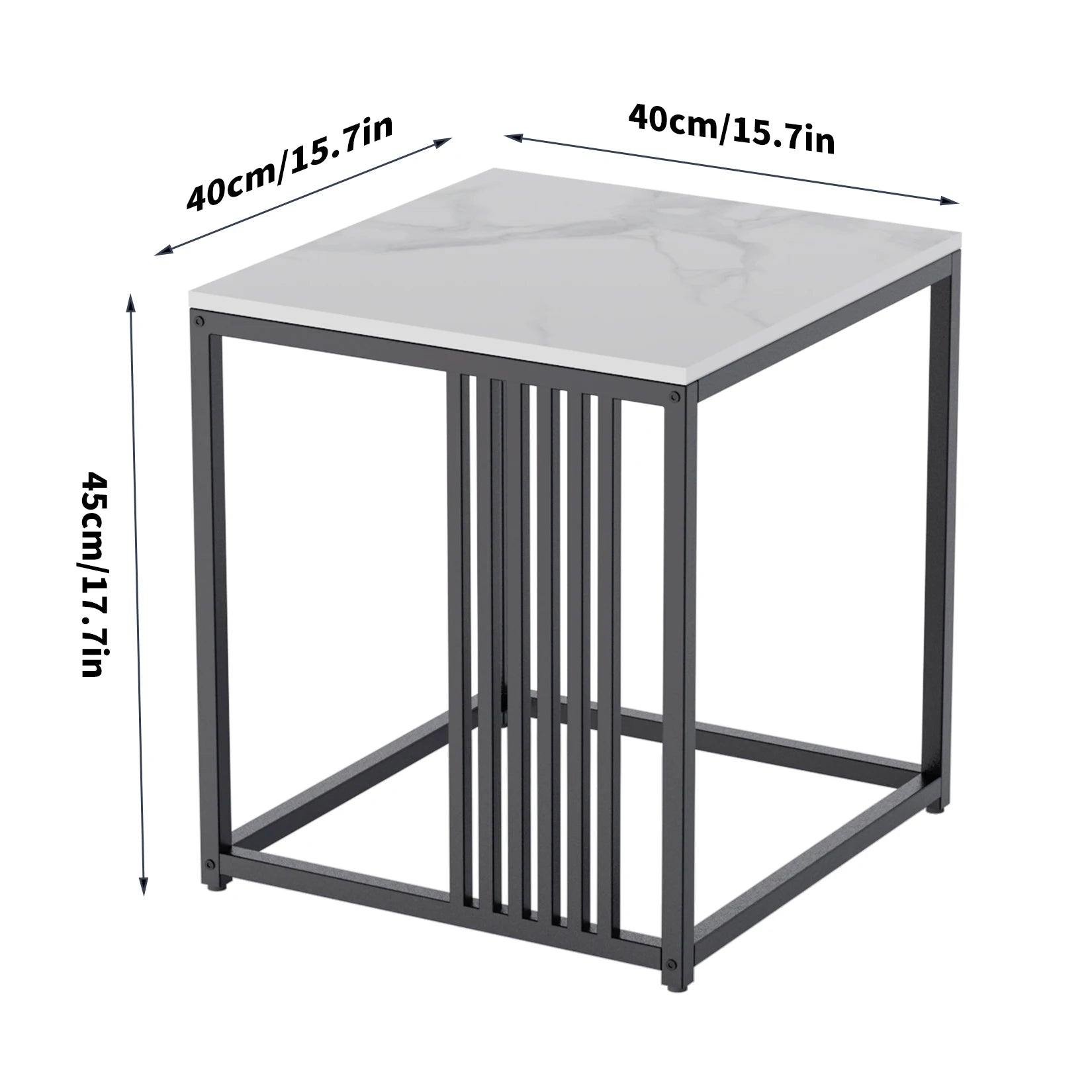 End Table-Minimalism Marble Stone Side Table, White Top Black Frame Side, Coffee Tables